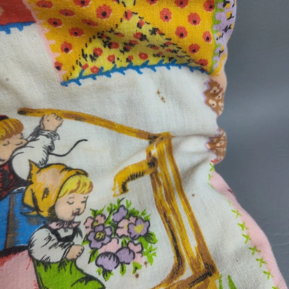 Vintage 1970s Hollie Hobbie Style Patchwork Quilt Blanket Handmade 52x44 Retro